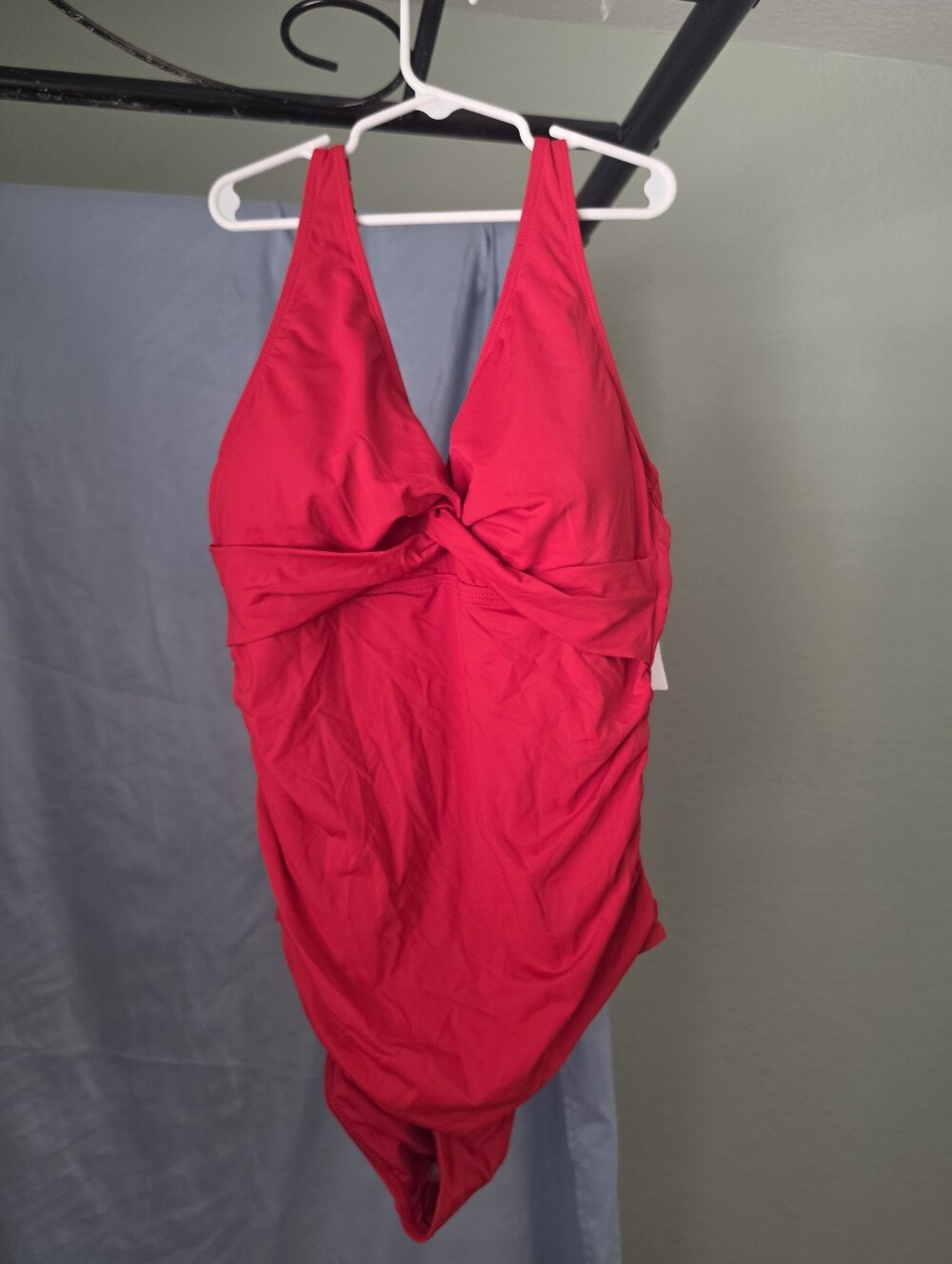 Womens Red  One-Piece Swimsuit with Twist Front